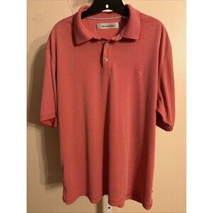 Tommy Bahama Men L Short Sleeve Polo Shirt Red Marlin Logo Soft Modal Textured